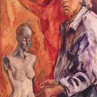  Božidar Ted Kramolc: Avtoportret z muzo, 1997, olje na platnu, 117 x 66 cm
