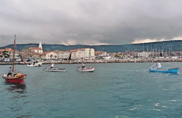 Regata z batanami z enim samim  veslom
