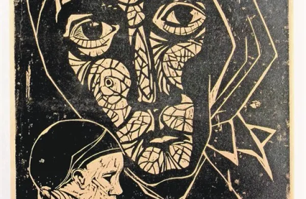 Pavel Medvešček: Mati z otrokom, 1957, lesorez