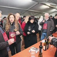 Oblikovalec Andrej Žnidaršič s partnerko Andrejo med okušanjem vin Aleksa Klinca iz Medane