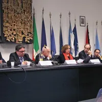 Ob odprtju muzeja SMO: Rudi Pavšič (SKGZ), državni sekretar Urada za Slovence v zamejstvu in po svetu Boris Jesih, svetovalec predsednika Boštjan Žekš, predsednica Inštituta za slovensko kulturo in predsednica začasnega združenja Jezik-lingua Bruna