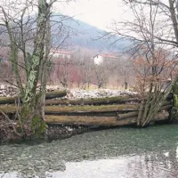 Ukmar se je pred poplavo lahko zavaroval le tako,  da je strugo  začasno omejil s hrastovimi debli