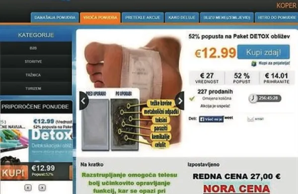Tržni inšpektorat RS na podlagi številnih prejetih prijav obravnava podjetje Areafin skupina s sedežem v Kopru, ki preko spletne strani http://www.popusti2.si/ ponuja kupone za nakup različnega blaga