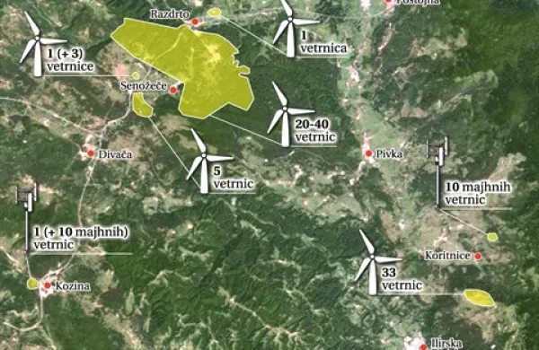 Na Primorskem je doslej zaživelo sedem pobud za postavitev vetrnih elektrarn: pri Razdrtem (načrtovana ena vetrnica),  Dolenji vasi (ena stoji, še tri so načrtovane), VE Senožeška brda (načrtovanih 40 vetrnic, spodnja ekonomska meja naj bi bila 20