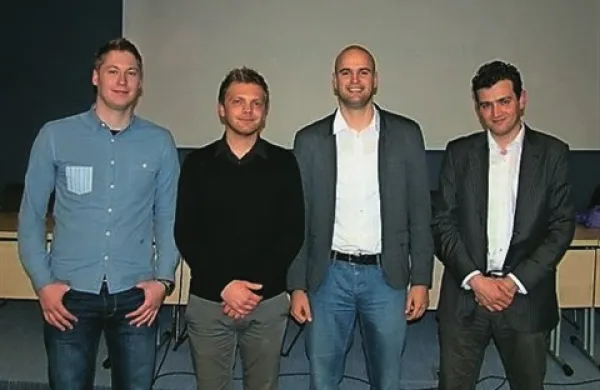 Novo in staro vodstva Študentske organizacije Slovenije: (z leve) Mitja Urbanc, Žiga Schmidt, Domen Kos, Aleksandar Jovanović