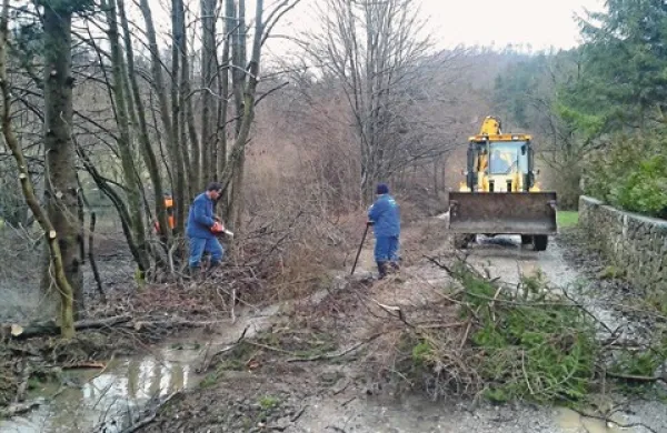 Delavci Drave čistijo potok v zgornjem delu Senožeč