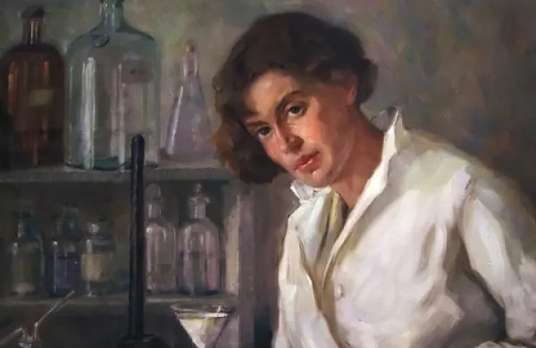 Henrika Šantel: Kemičarka, 1932, olje na platno, Goriški muzej (detajl)
