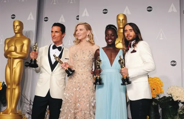  Matthew McConaughey in Cate Blanchet (z leve) sta slavila v kategoriji glavnih vlog, Lupita Nyong'o in Jared Leto pa sta bila najprepričljivejša v stranskih