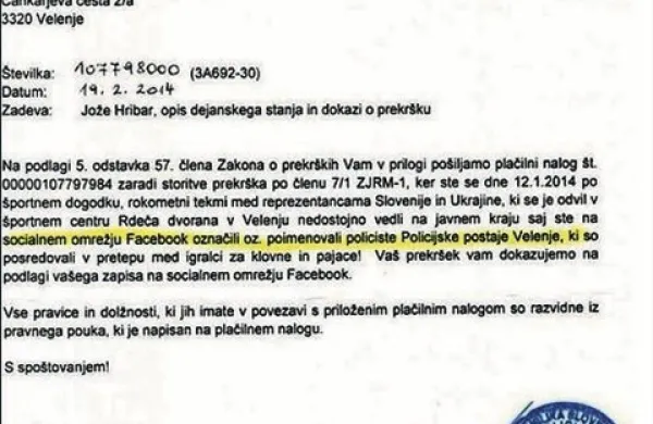 Velenjčan si je z zapisom na družabnem omrežju Facebook, v katerem je policiste označil za “klovne in pajace”, prislužil 104,32 evra globe