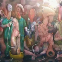 Enej Gala: Bathers (Kopalci), olje na platnu