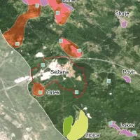 Osnutek Občinskega prostorskega načrta med drugim predvideva strogo ločitev naselij, ki zdaj težijo k združevanju (oranžna barva), sanacijo stihijske gradnje (modri kvadratki), ob Lipici (rumeno) pa še rekreacijsko območje (zelena barva) 