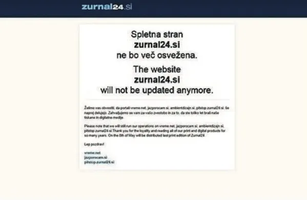 Avstrijska družba Styria Media Group se je odločila v Sloveniji prekiniti izdajanje brezplačnih medijev Žurnal, Žurnal24 in Žurnal24.si