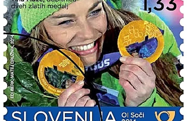 Pošta Slovenije bo v petek izdala sklop priložnostnih poštnih znamk, med katerimi je tudi tako imenovana olimpijska znamka najboljše slovenske smučarke Tine Maze, dobitnica dveh zlatih olimpijskih medalj