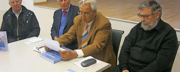 S predstavitve zbornika o Bojanu Pavletiču (z leve): Marij Maver, Saša Rudolf, Mario Šuštaršič in Milan Pahor
