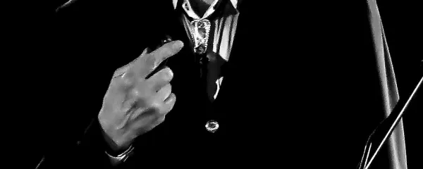 Bob Dylan se občinstvu nekoliko bolje osvetljen pokaže le za nekaj sekund na koncu koncerta, sicer pa se skriva v polmraku, za šopom mikrofonov  