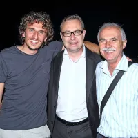 Blaž Maljevac (Radio Koper), še vedno prvi mož RTV Marko Filli in Blažev oče Boris (TV Koper) so po moško združili moči