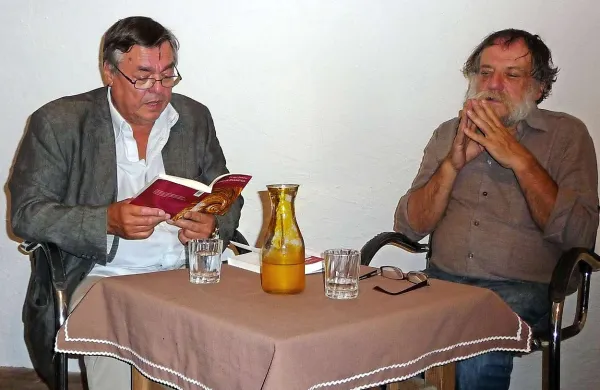 Drago Jančar in Zdravko Duša na večeru Ob knjigi v Soči