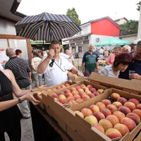 Breskve so bile, pa čeprav pod dežnikom. Seveda pa tudi bovla in kulinarične dobrote iz Šempasa in Gradišča nad Prvačino.