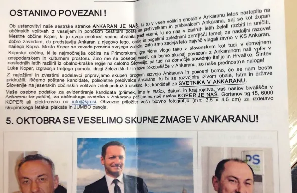 Ankarančani so danes zjutraj v poštne nabiralnike prejeli predvolilno obarvane letake