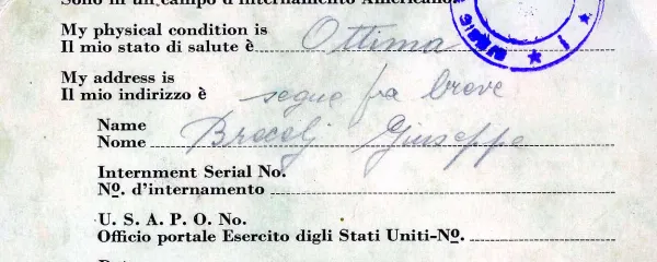 Dopisnica, ki je Jožetovim domačim sporočila, da je Jože v dobrem stanju in da je v ameriškem ujetništvu