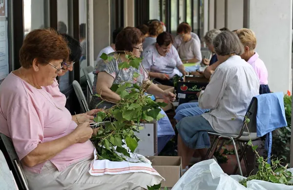 Marljive Pr'farke pri spletanju bršljanovih venčkov