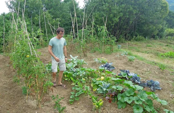 Približno sedem brezdomcev obdeluje tudi zemljo, ki so jo lani dobili v uporabo od piranske občine. Kmetovalci in vrtnarji so jim podarili sadike in semena, društvo Gaja pa organska gnojila in strokovno znanje. Socialni delavec Aljoša Golubič (na