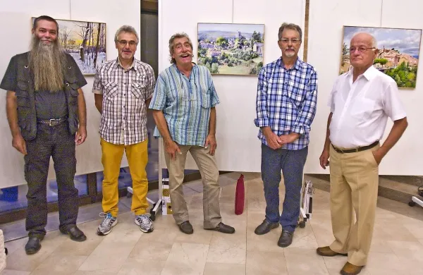 David Terčon, koordinator programov Kosovelovega doma, Jean Garand, Roger Chaperon, Jean Paul Ravachol in Marjan Miklavec (z desne)