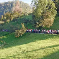 Kolona pohodnikov na poti iz Želina na Vojsko