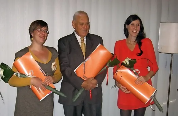 Nagrade društva likovnih kritikov so prejeli (z leve): dr. Petja Grafenauer, Janez Mesesnel in Maja Marinkovska