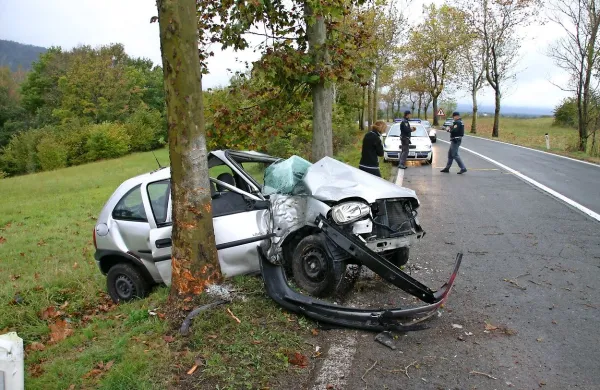 Včeraj zjutraj je, k sreči brez hujših posledic,  voznica pri Materiji trčila  v obcestno drevo