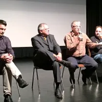 Ekipa dokumentarno-igranega filma (z leve):  David Kožuh (raziskovalec, organizator), Rajko Bizjak (direktor fotografije), Bojan Maraž (avtor) in Miha Hvale (montaža)
