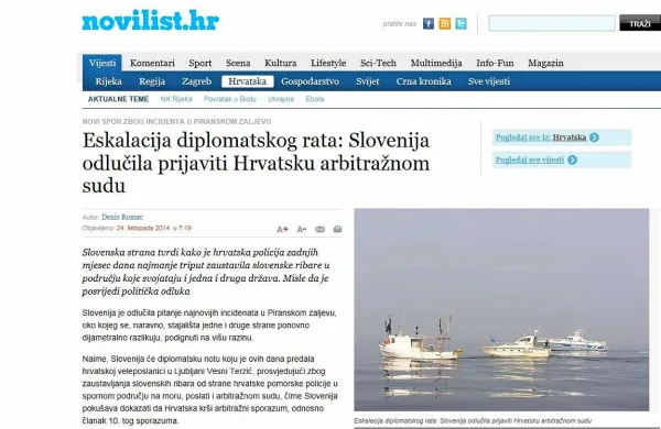 Odločitev Slovenije, da bo o incidentih med slovenskimi ribiči in hrvaško policijo v Piranskem zalivu obvestila arbitražno sodišče, ki določa mejo med državama, bi lahko imela neugodne posledice za Hrvaško, ocenjuje  Novi list