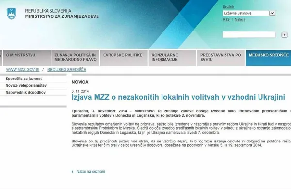 Zunanje ministrstvo je  obsodilo izvedbo tako imenovanih predsedniških in parlamentarnih volitev v Donecku in Lugansku na vzhodu Ukrajine v nedeljo