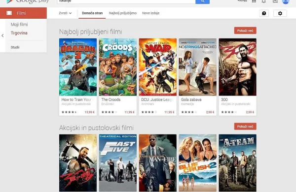 Googlova spletna trgovina s filmi Google Play Movies je poslej na voljo tudi v Sloveniji