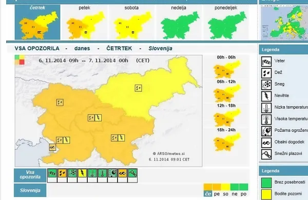 Agencija  za okolje je stopnjo vremenske ogroženosti znižala z rdeče na oranžno
