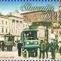 Znamka, izdana ob 100. obletnici piranskega trolejbusa