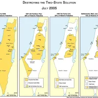 Temnorumeno so označena območja z avtonomno palestinsko upravo, z belo barvo pa je označena država Izrael