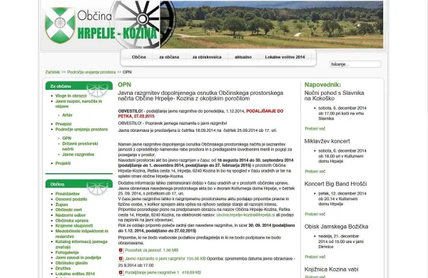  Javno razgrnitev dopolnjenega osnutka Občinskega prostorskega načrta  hrpeljsko-kozinske občine so podaljšali  do 27. februarja.
