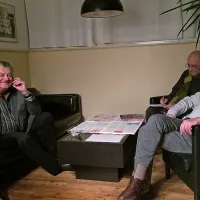 Scenarist in profesor Jože Dolmark (levo)  in filmski kritik Sandro Scandolara (skrajno desnoo). 