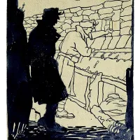 Veno Pilon: Brez naslova (Vojaka na straži), 1916, tuš/papir