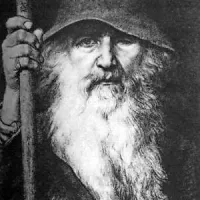 Vrhovni nordijski bog Odin, v skandinavski poeziji imenovan “dolgobradi“, bog modrosti, poezije, magije in vojne