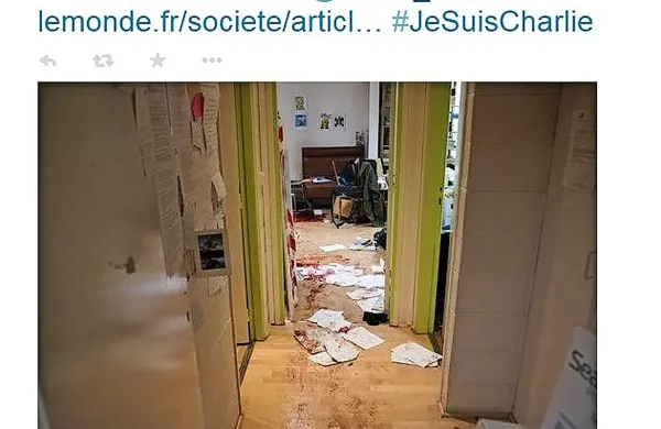 Na Twitterju se je pojavila prva fotografija po masakru v uredništvu satiričnega tednika Charlie Hebdo