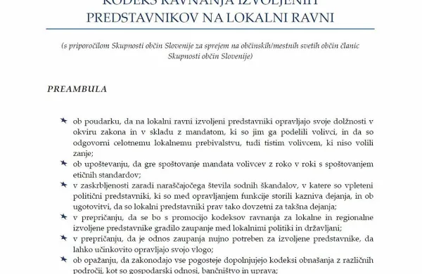 Zavezanost delovanju v skladu z etičnimi standardi in zakonodajo lahko župani in občinski svetniki izkažejo tudi s podpisom kodeksa ravnanja.