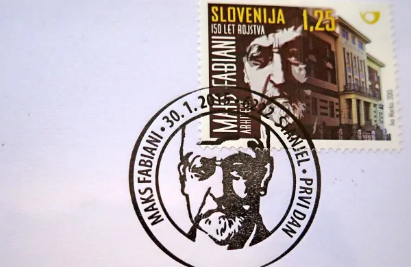Znamka in žig s podobo velikega kraškega arhitekta. 