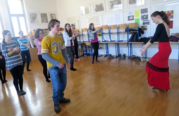 Na delavnici flamenka z mentorico Mihaelo Wabra Kucler.