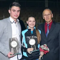 Športnika Kopra 2014, Ilaria Grižon in Tilen Sokolič, z olimpionikom Mirom Cerarjem