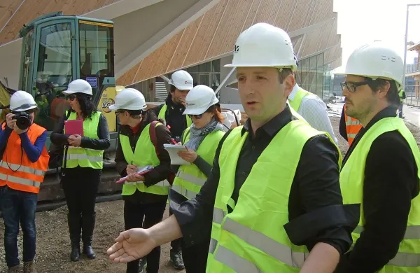 Arhitekt Edi Blažko je novinarjem predstavil zasnovo slovenskega paviljona.  