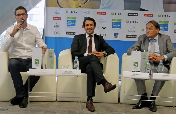 Turnir so včeraj v Ljubljani predstavili (z leve): direktor Teniške 
zveze Slovenije Gregor Krušič, direktor turnirja Denis Topčič 
in predsednik TZS Marko Umberger.