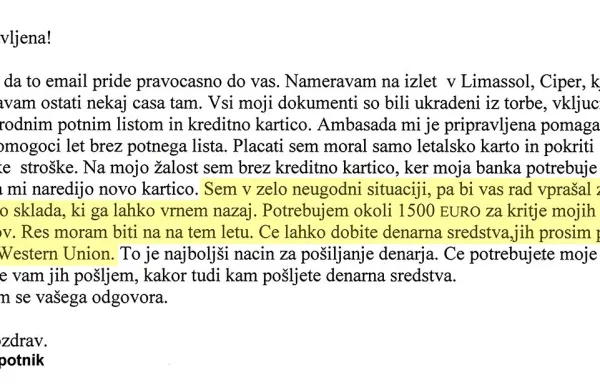 Z ukradenim imenom prosi za pomoč