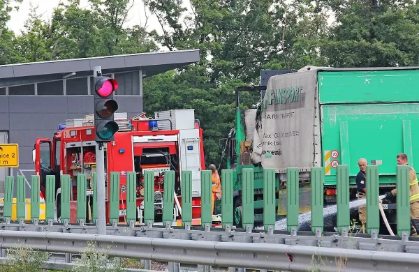 Danes ob 13.44 je pred vkopom Rebrnice v smeri Razdrtega 
zagorela kabina tovornega vozila, ki jo je ogenj v celoti 
uničil.
